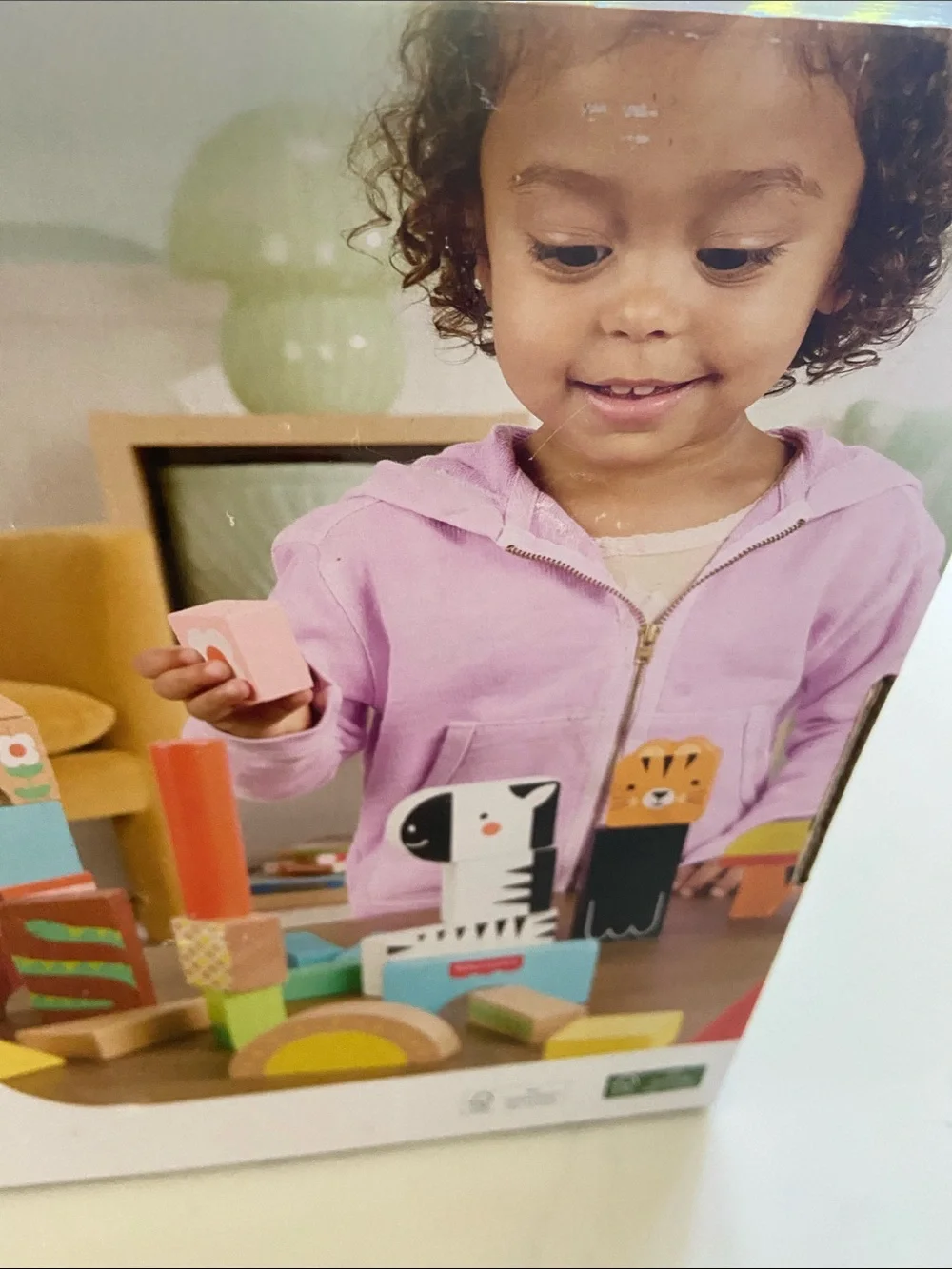 Fisher-Price Wooden Jungle Blocks - Yellow, Green, Orange, Blue, Black